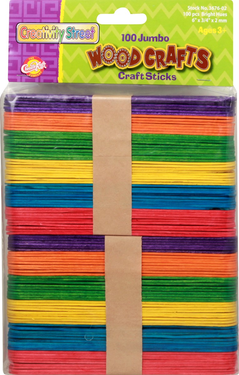 slide 9 of 9, Creativity Street Jumbo Craft Sticks, Bright Hues Assorted, 6" x 3/4", 100 Pieces, 100 pc