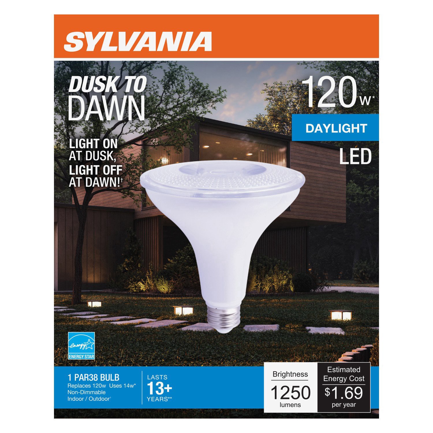 slide 1 of 1, Sylvania Dusk To Dawn 120-Watt PAR38 Daylight LED Flood Light, 1 ct