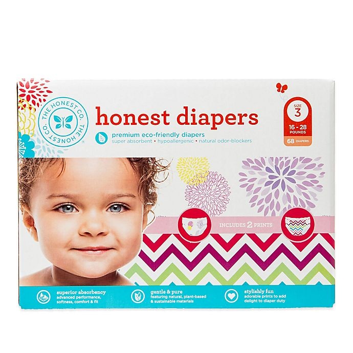 slide 1 of 4, The Honest Company Honest Size 3 Diapers - Bloom/Chevron Patterns, 68 ct