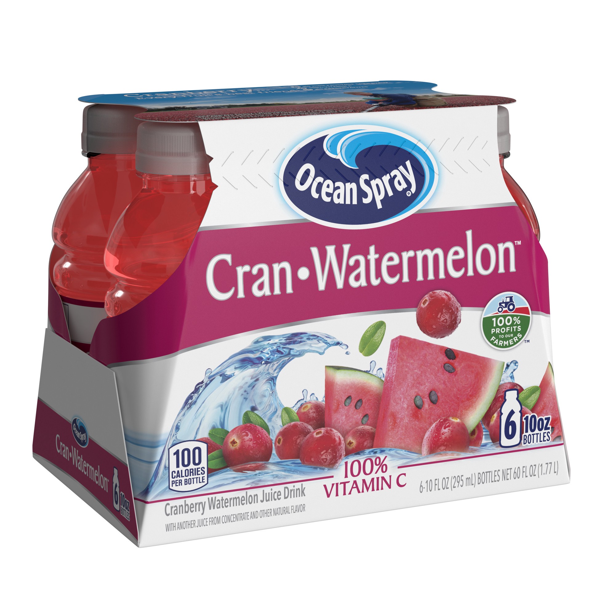 slide 3 of 10, Ocean Spray Cran-Watermelon™ Cranberry Watermelon Juice Drinks, 10 Fl Oz Bottles, 6 Count, 60 fl oz