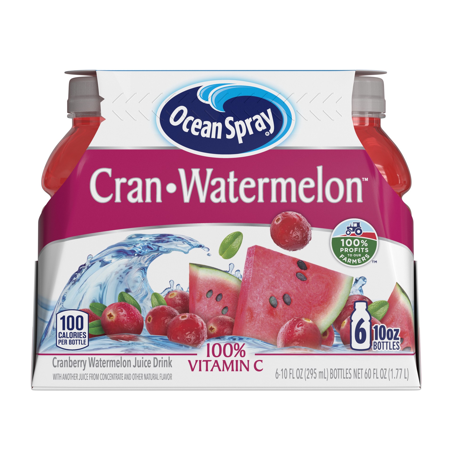 slide 6 of 10, Ocean Spray Cran-Watermelon™ Cranberry Watermelon Juice Drinks, 10 Fl Oz Bottles, 6 Count, 60 fl oz