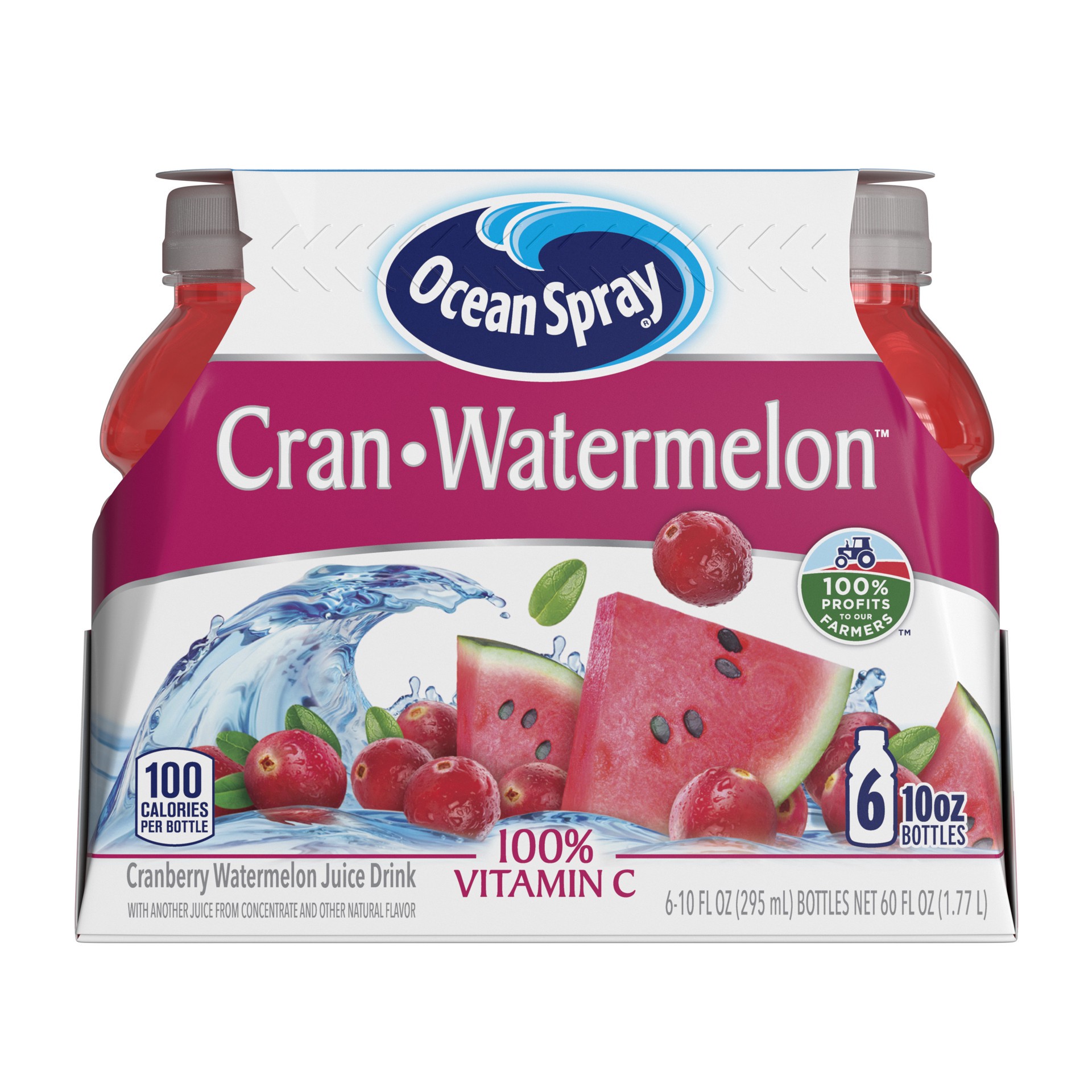 slide 1 of 10, Ocean Spray Cran-Watermelon™ Cranberry Watermelon Juice Drinks, 10 Fl Oz Bottles, 6 Count, 60 fl oz