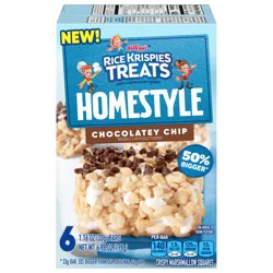 Rice Krispies Treats Homestyle Crispy Marshmallow Squares, Kids Snacks, Cereal Bars, Chocolatey Chip, 6.98oz Box, 6 Bars