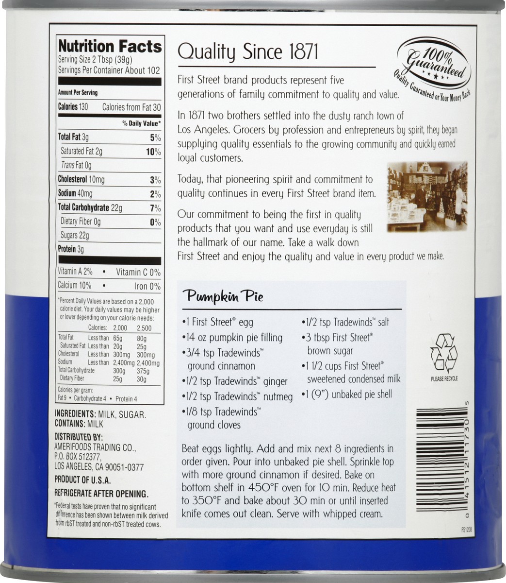 slide 4 of 6, First Street Sweetened Condensed Milk, 108 oz