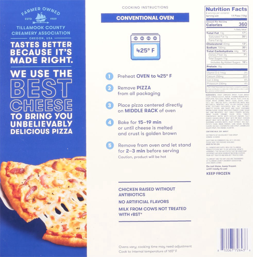 slide 2 of 3, Tillamook Crispy Stone-Fired Cheesy BBQ Chicken Recipe Pizza 21.65 oz, 21.65 oz