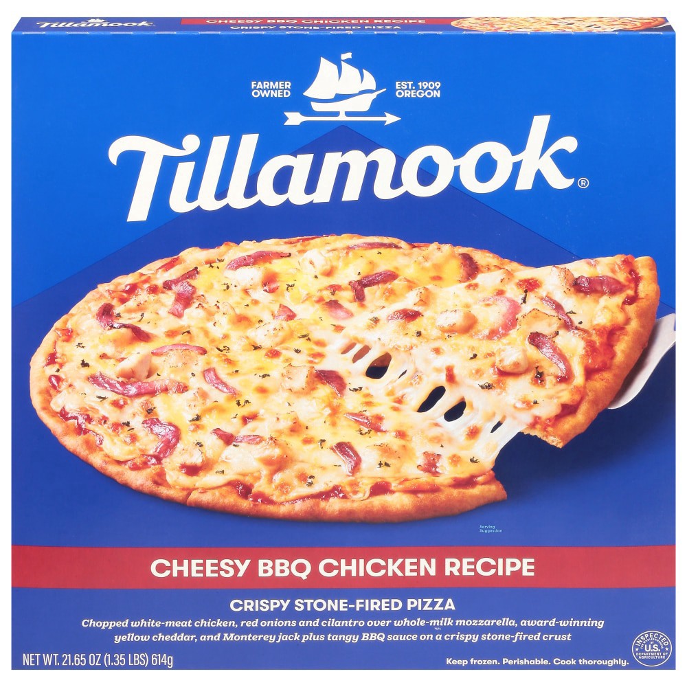 slide 3 of 3, Tillamook Crispy Stone-Fired Cheesy BBQ Chicken Recipe Pizza 21.65 oz, 21.65 oz