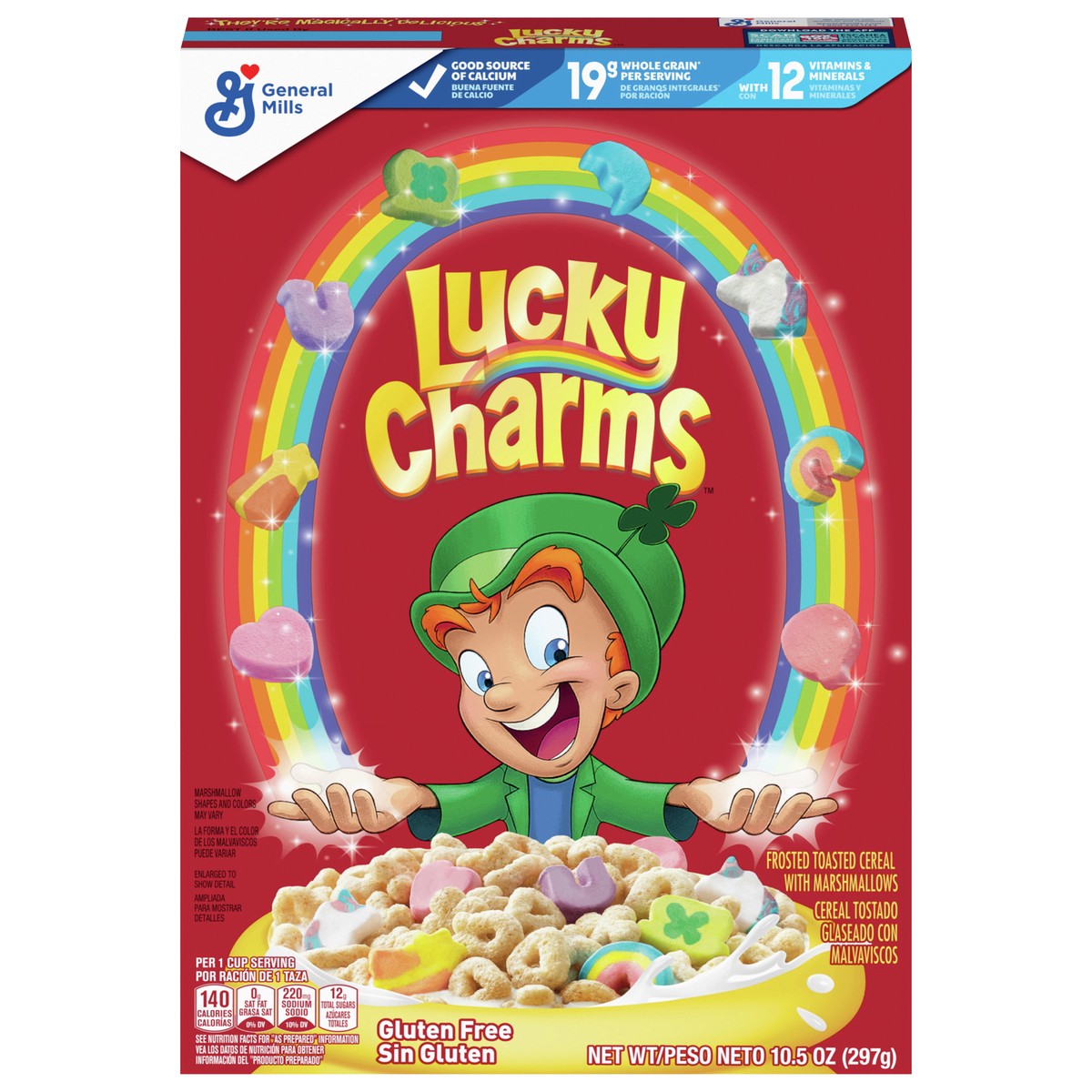 slide 1 of 9, Lucky Charms Gluten Free Cereal with Marshmallows, Kids Breakfast Cereal, Made with Whole Grain, 10.5 oz, 10.5 oz