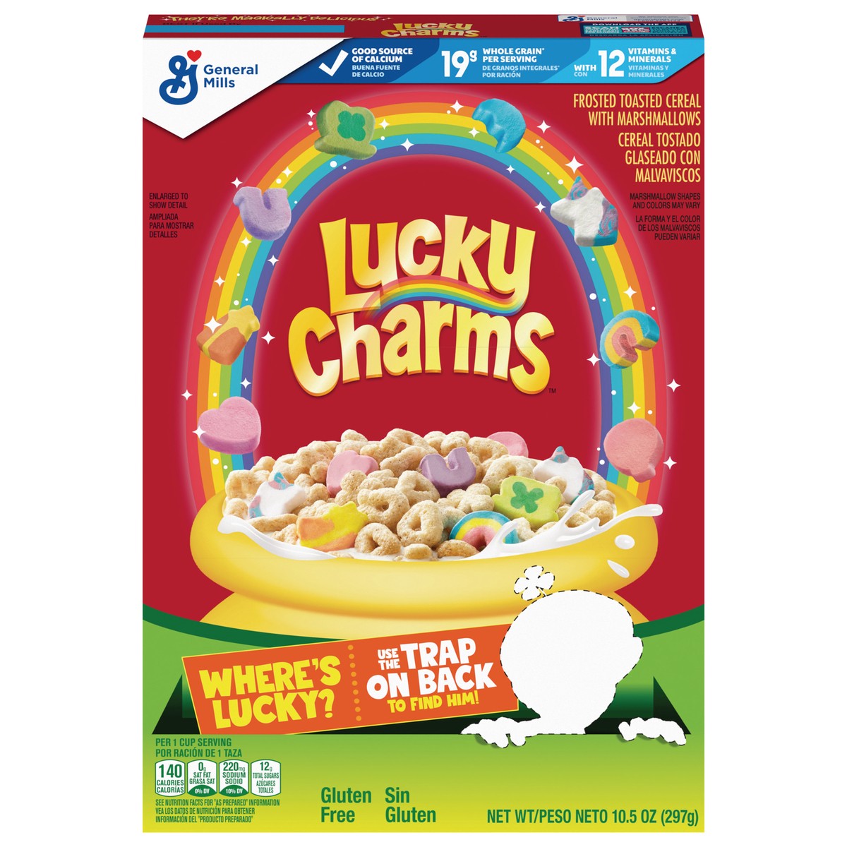 slide 1 of 9, Lucky Charms Gluten Free Cereal with Marshmallows, Kids Breakfast Cereal, Made with Whole Grain, 10.5 oz, 10.5 oz