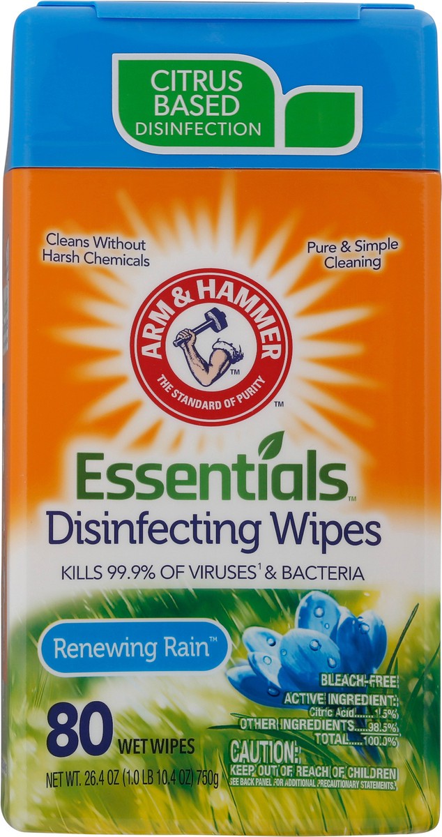 slide 2 of 12, ARM & HAMMER Arm & Ham Essentials Disinfecting Wipes Renewing Rain, 80 ct