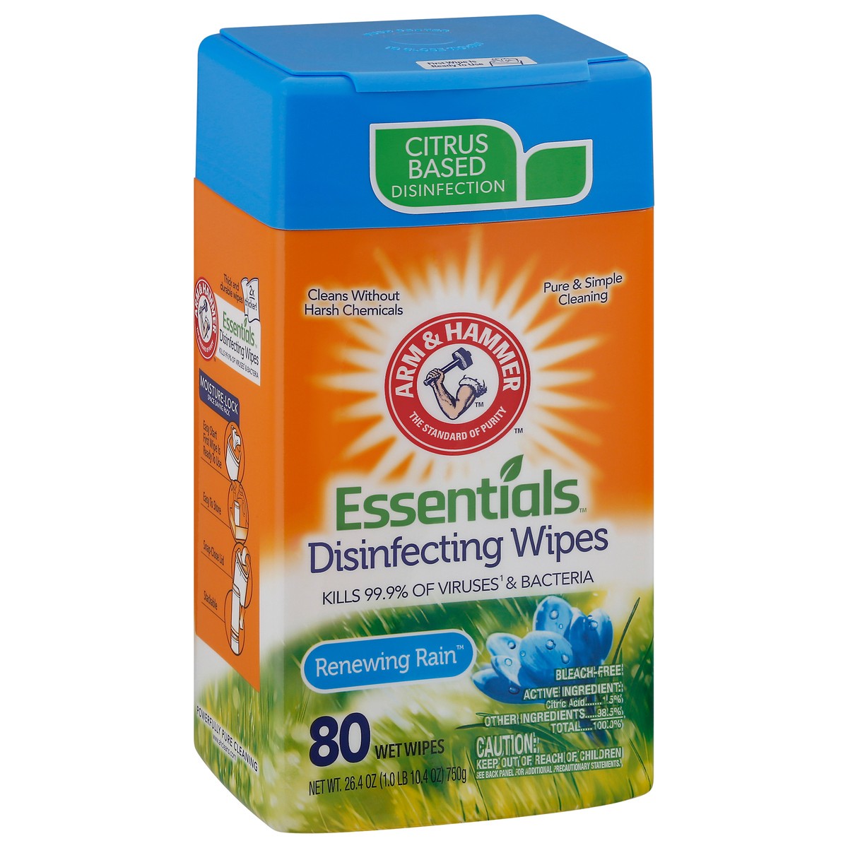 slide 12 of 12, ARM & HAMMER Arm & Ham Essentials Disinfecting Wipes Renewing Rain, 80 ct