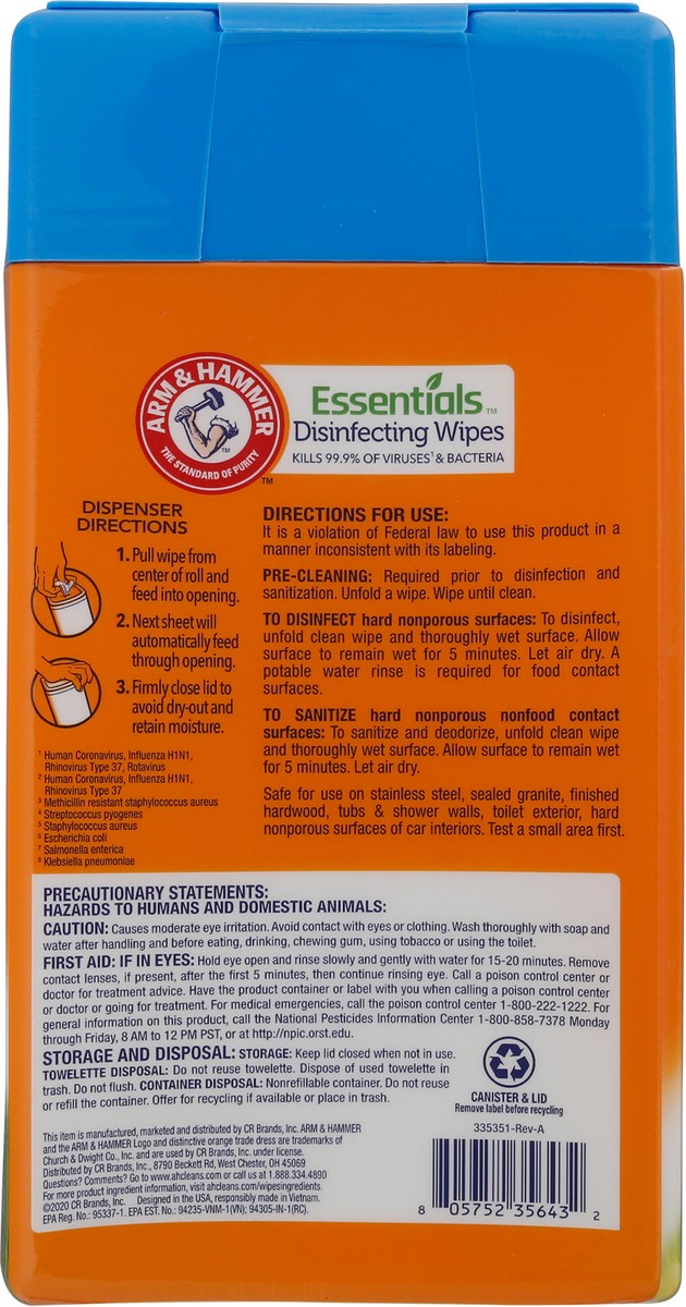 slide 8 of 12, ARM & HAMMER Arm & Ham Essentials Disinfecting Wipes Renewing Rain, 80 ct