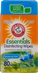Arm & Hammer Essentials Renewing Rain Disinfecting Wipes 80 ea