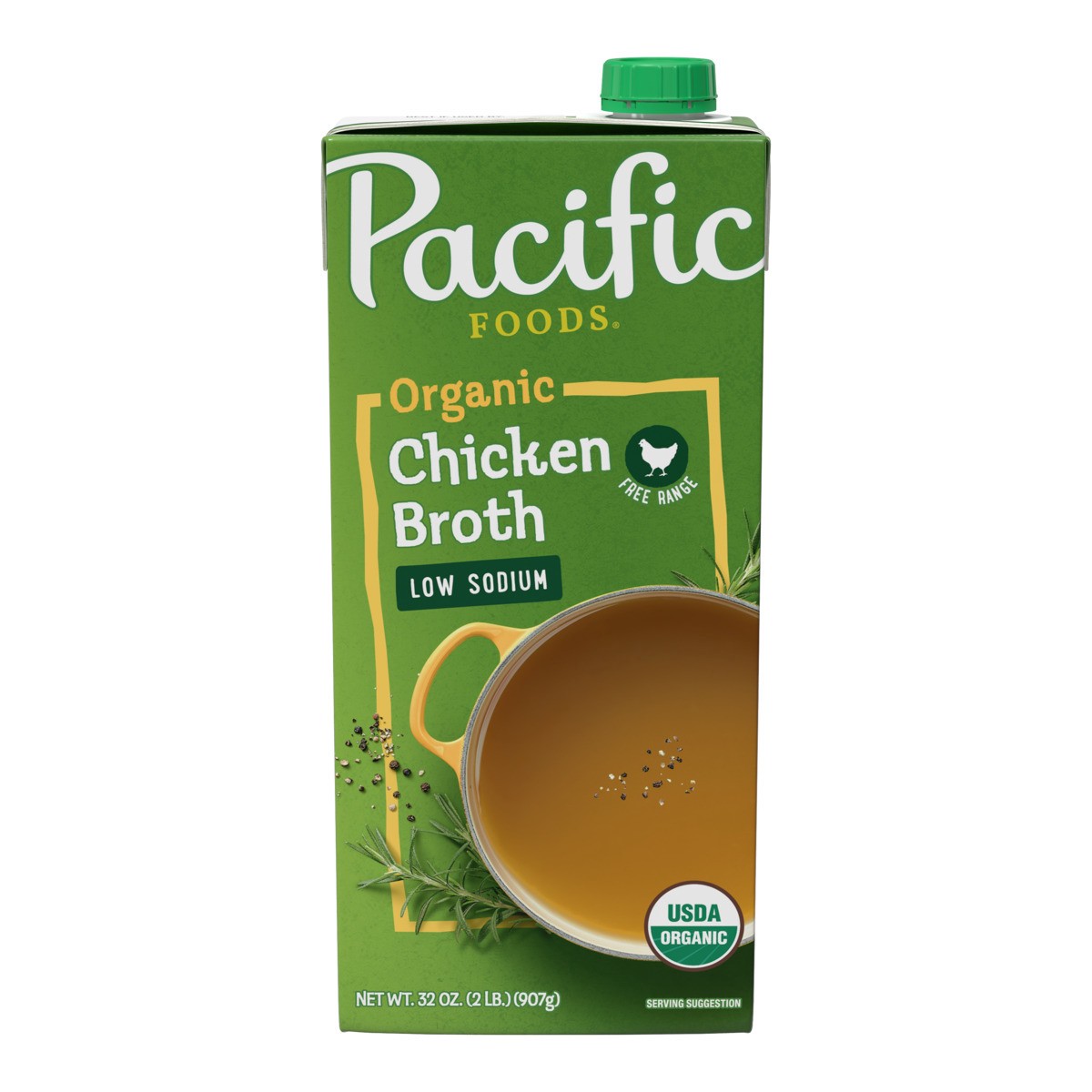 slide 1 of 5, Pacific Foods Low Sodium Organic Free Range Chicken Broth, 32 oz Carton, 32.000 oz