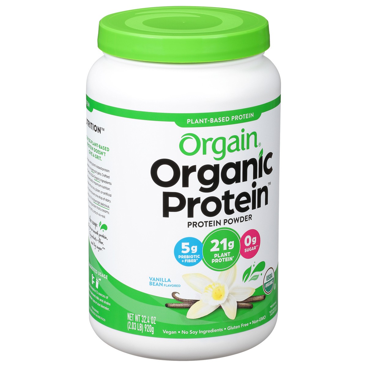 slide 8 of 9, Orgain Organic Vegan 21g Protein Powder, Plant Based Shake Drink, Vanilla Bean 2.03lb, 32.4 oz