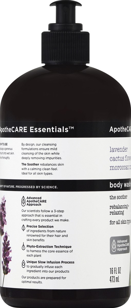 slide 3 of 6, ApotheCARE Essentials The Soother Lavender, Cactus Flower, Moroccan Mint Body Wash, 16 fl oz