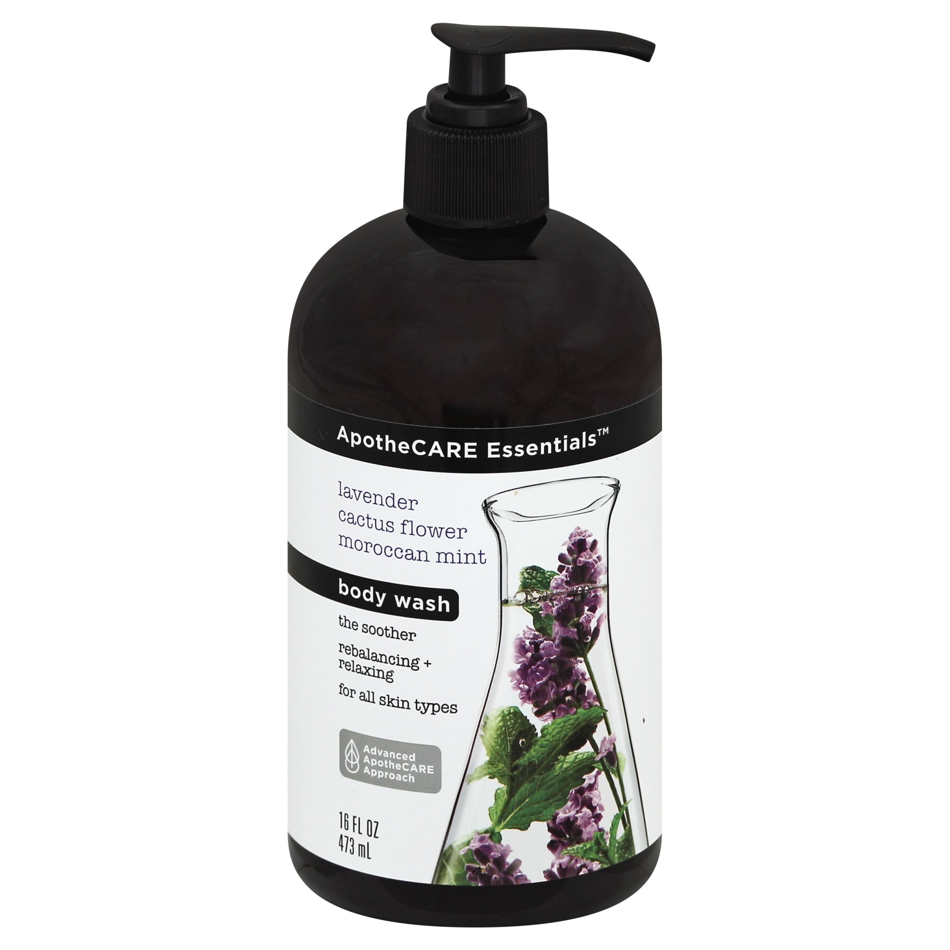 slide 1 of 6, ApotheCARE Essentials The Soother Lavender, Cactus Flower, Moroccan Mint Body Wash, 16 fl oz