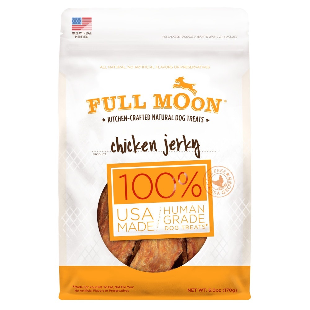slide 1 of 3, Full Moon Kitchen Crafted Natural Dog Treats Chicken Jerky, 6 oz