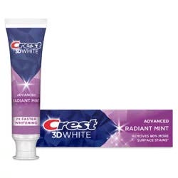 Crest 3DWhite Advanced Teeth Whitening Toothpaste, Radiant Mint, 2.4 oz