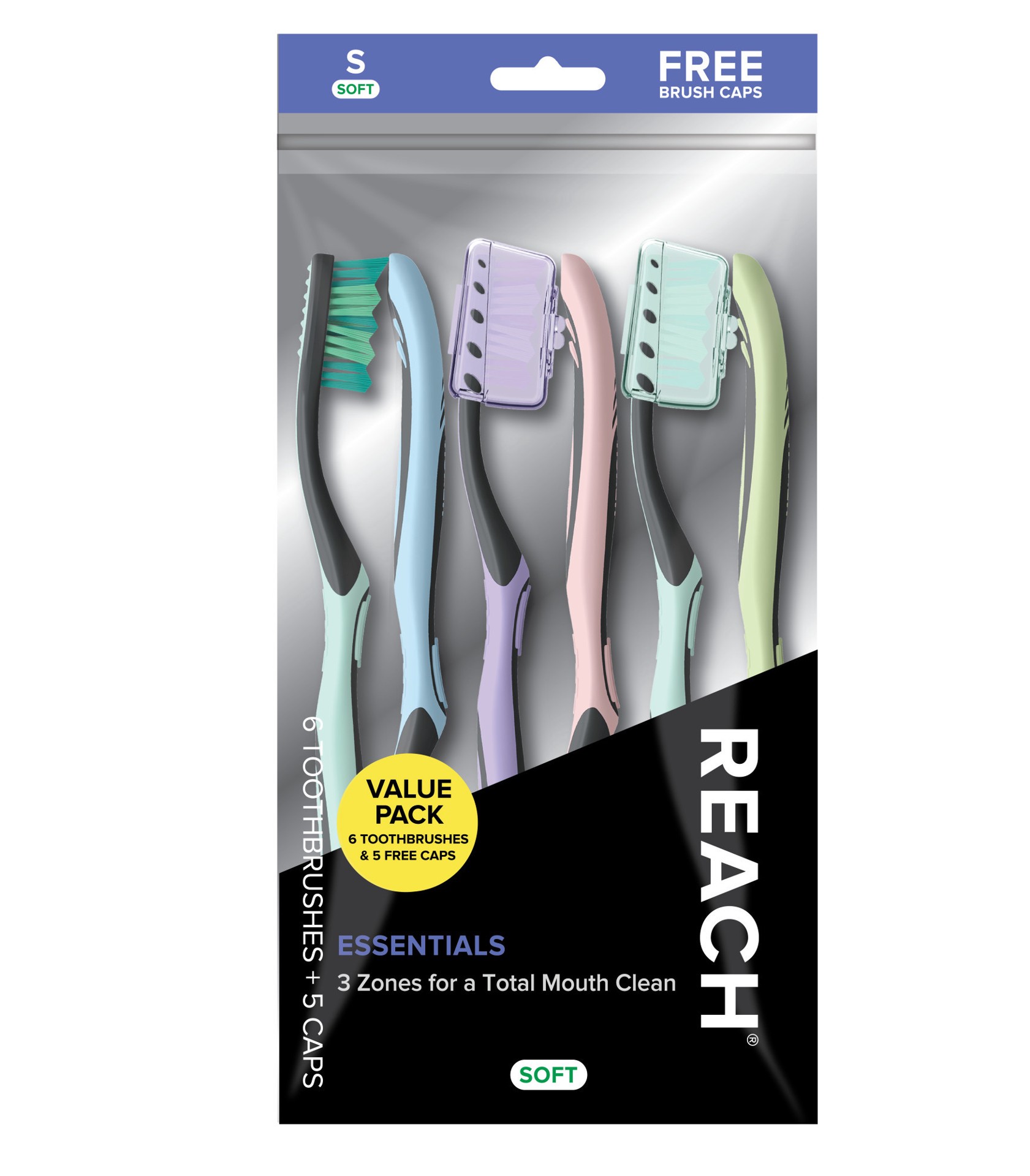 slide 1 of 11, REACH Essentials Toothbrush, 6 ct, 6 ct