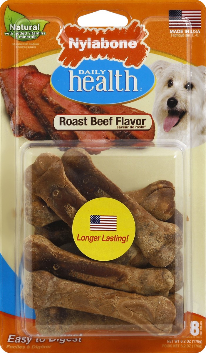 slide 3 of 3, Nylabone Roast Beef Daily Health Bones, 8 ct