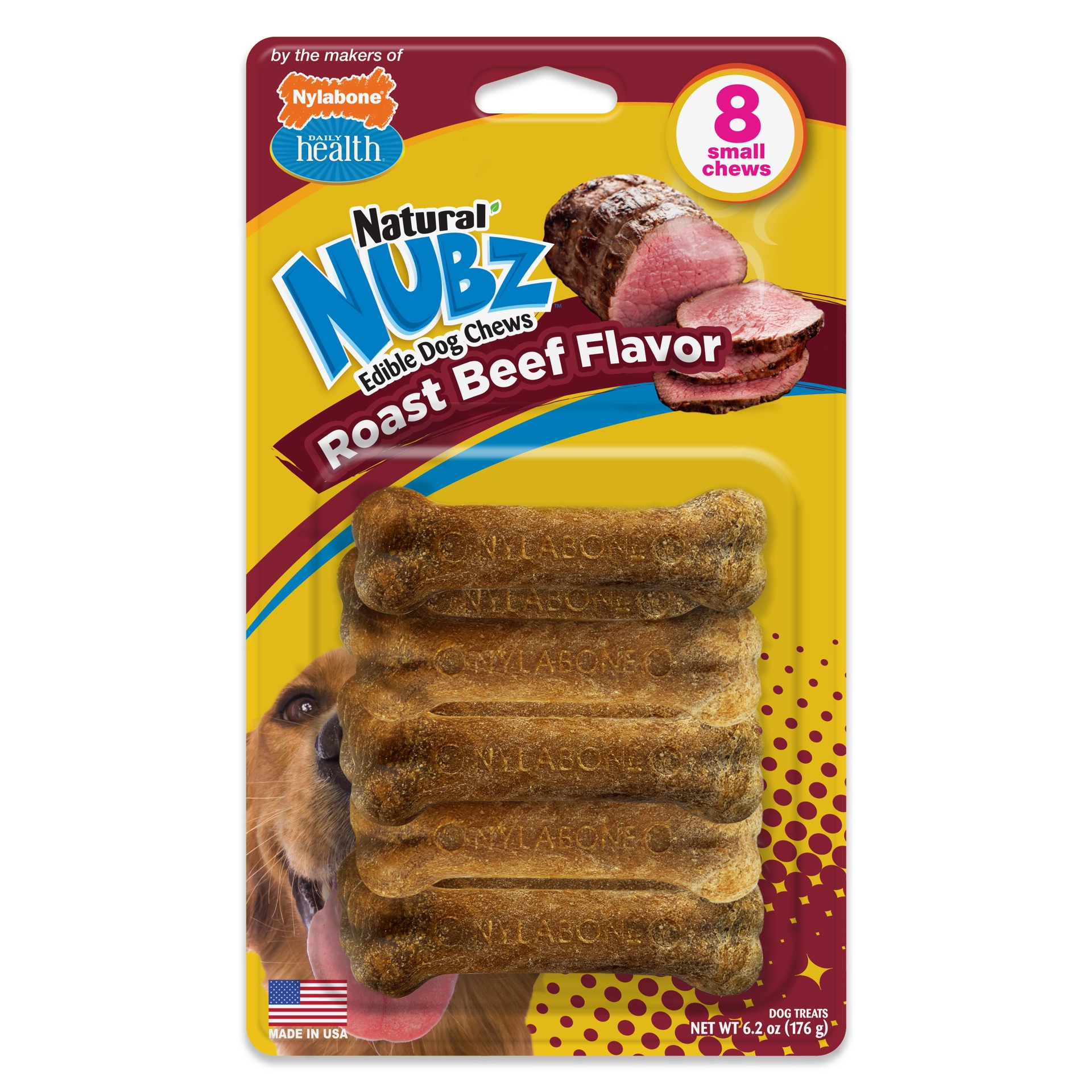 slide 1 of 3, Nylabone Roast Beef Daily Health Bones, 8 ct