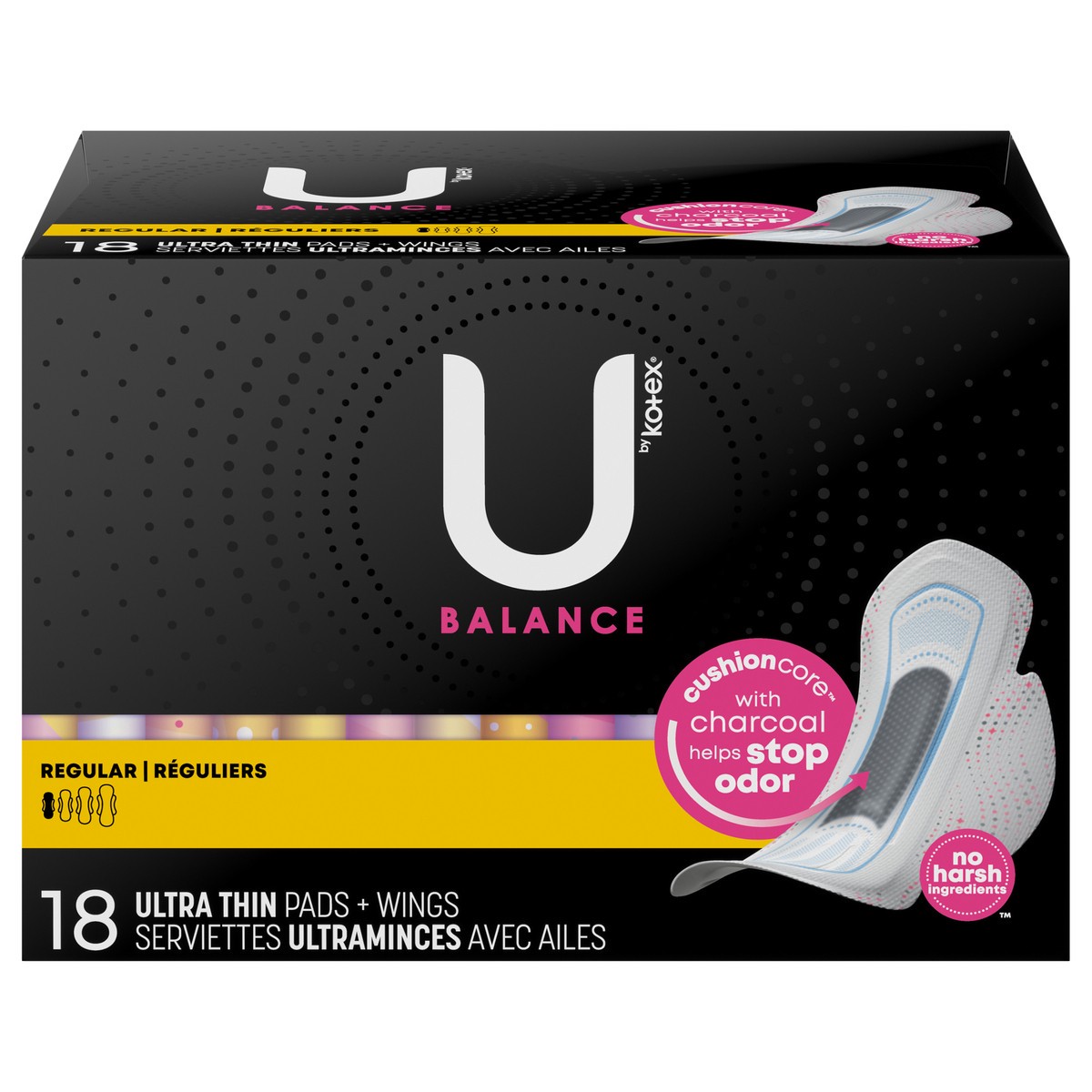 slide 1 of 10, U by Kotex Balance Ultra Thin Pads with Wings, Regular Absorbency, 18 Count, 18 ct