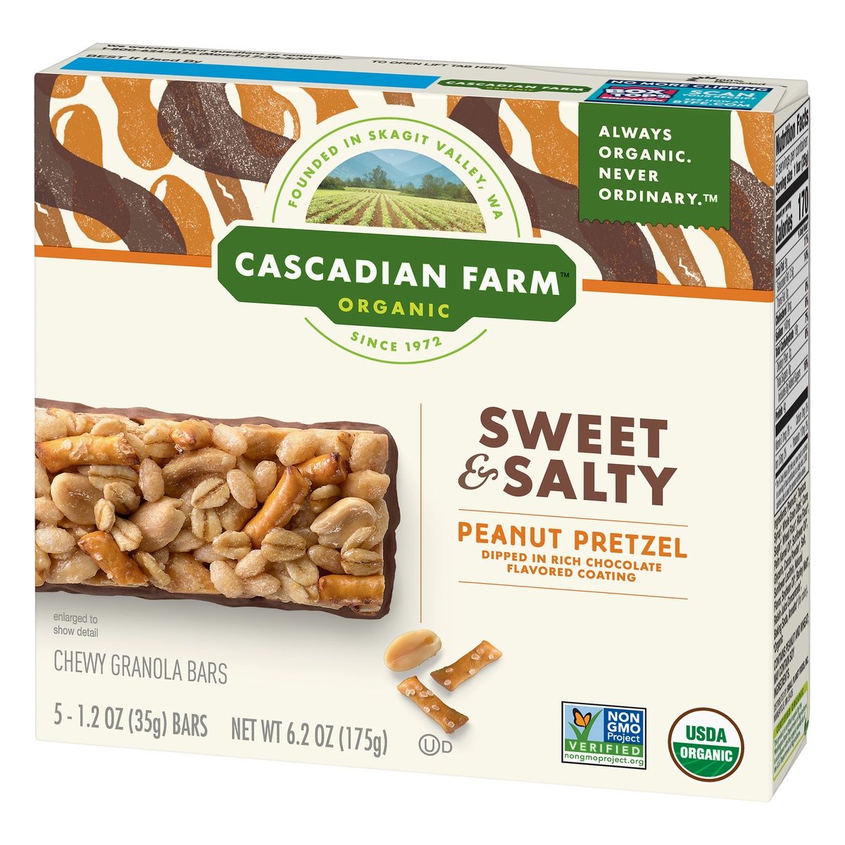 slide 3 of 10, Cascadian Farm Organic Sweet & Salty Peanut Pretzel Chewy Granola Bars, 5 ct; 1.2 oz