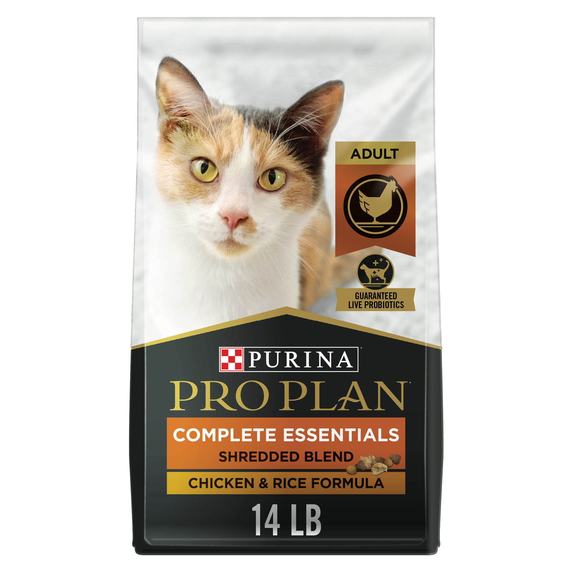 slide 1 of 7, Pro Plan Purina Pro Plan High Protein Cat Food With Probiotics for Cats, Shredded Blend Chicken and Rice Formula, 14 lb