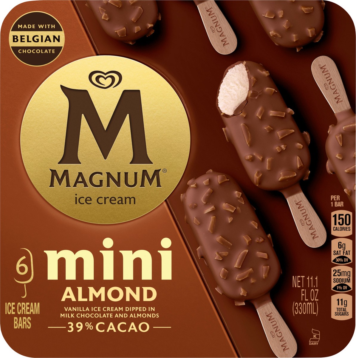 slide 2 of 3, Magnum Mini Ice Cream Bars Almond, 11.1 oz, 6 Count, 6 ct