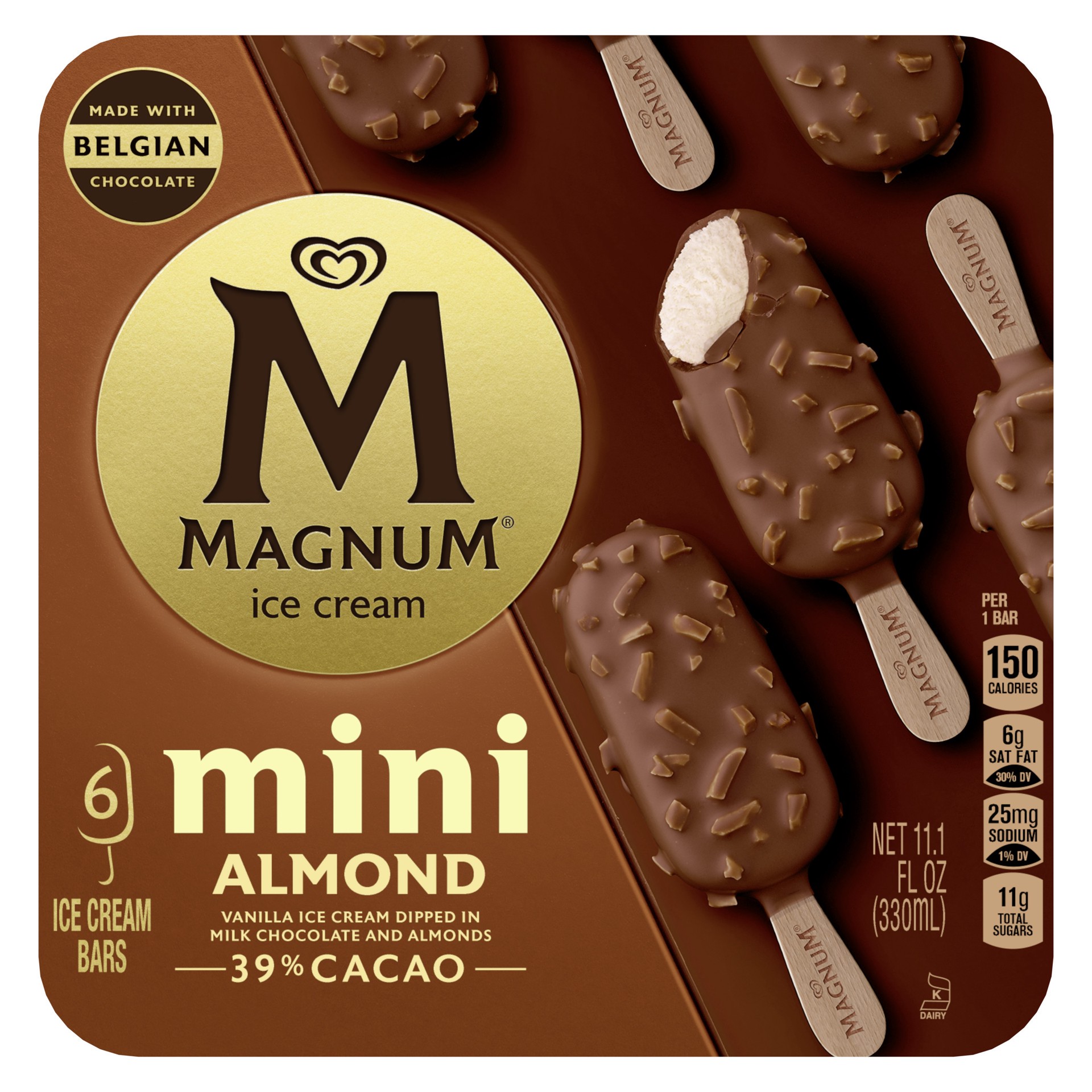 slide 1 of 3, Magnum Mini Ice Cream Bars Almond, 11.1 oz, 6 Count, 6 ct