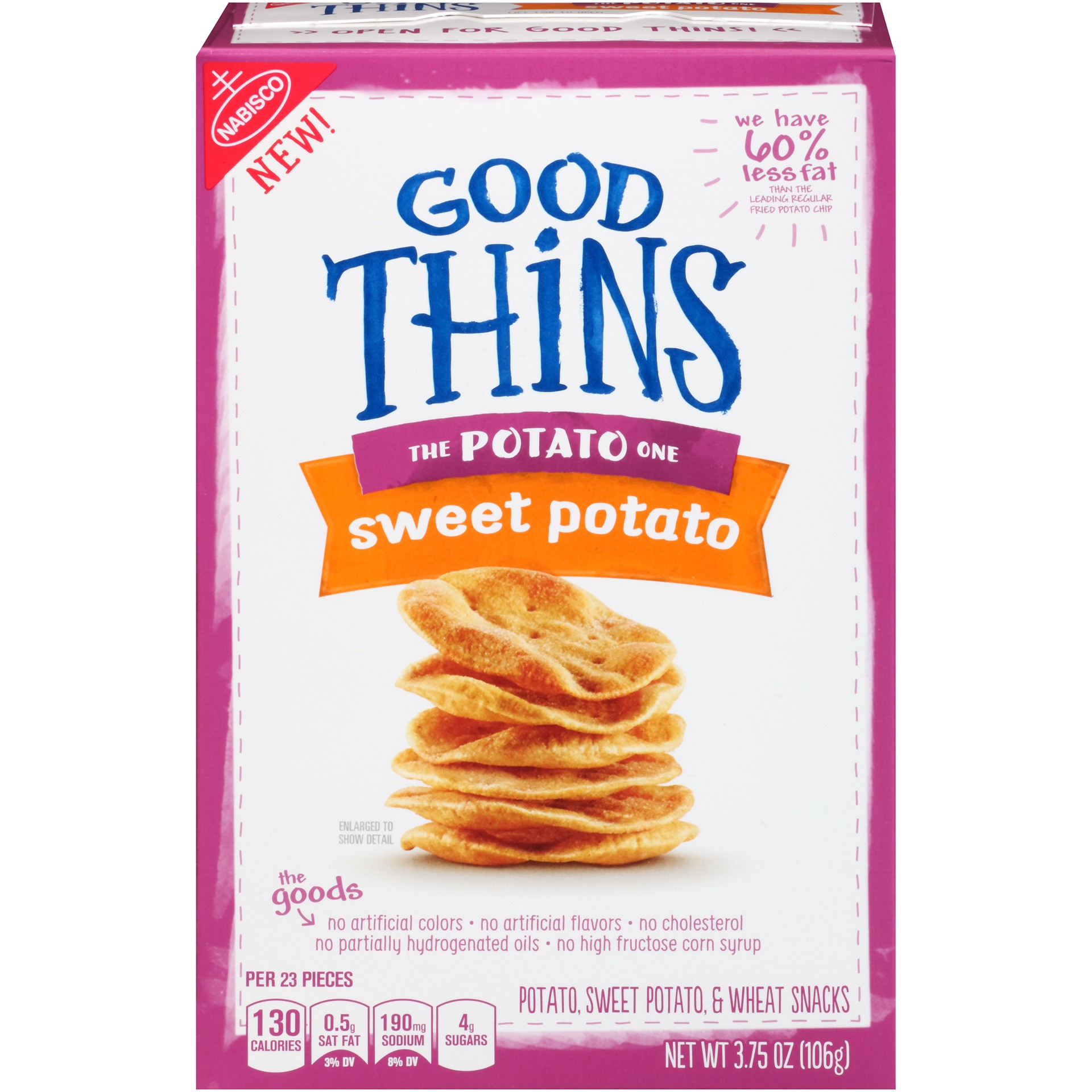 slide 1 of 5, GOOD THiNS Sweet Potato Crackers, 1 box (3.75oz), 3.74 oz