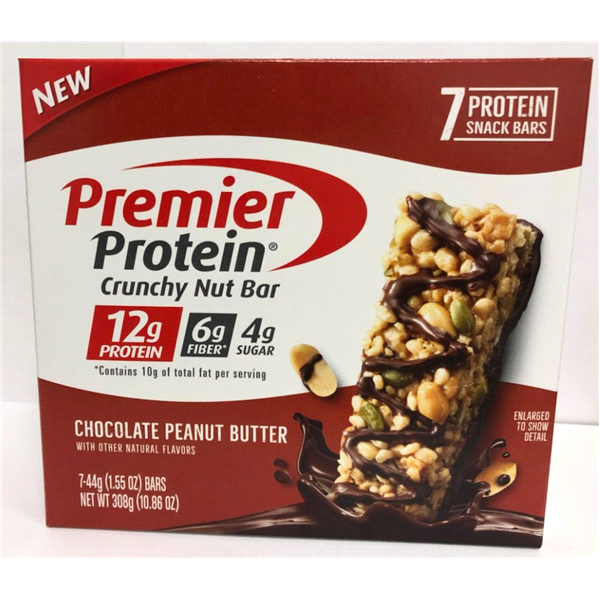 slide 1 of 1, Premier Nutrition Crunch Nut Bar Peanut Butter Chocolate, 7 ct