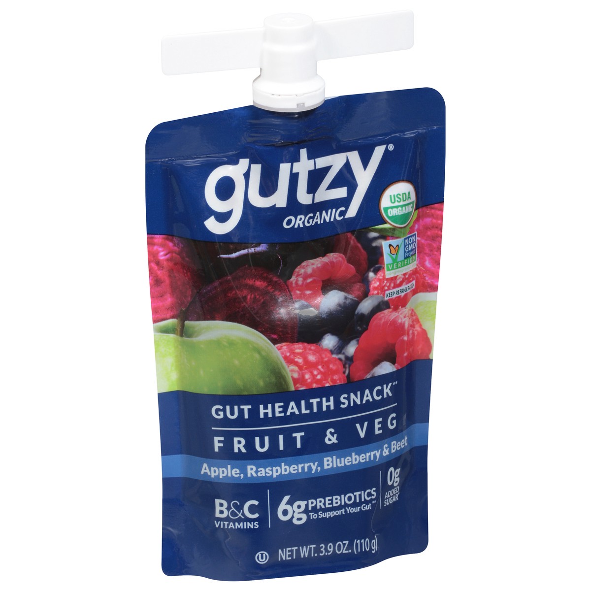 slide 6 of 9, Gutzy Organic Apple Raspberry Blueberry Beet Prebiotic Gut Health Snack 3.9 oz, 3.9 oz