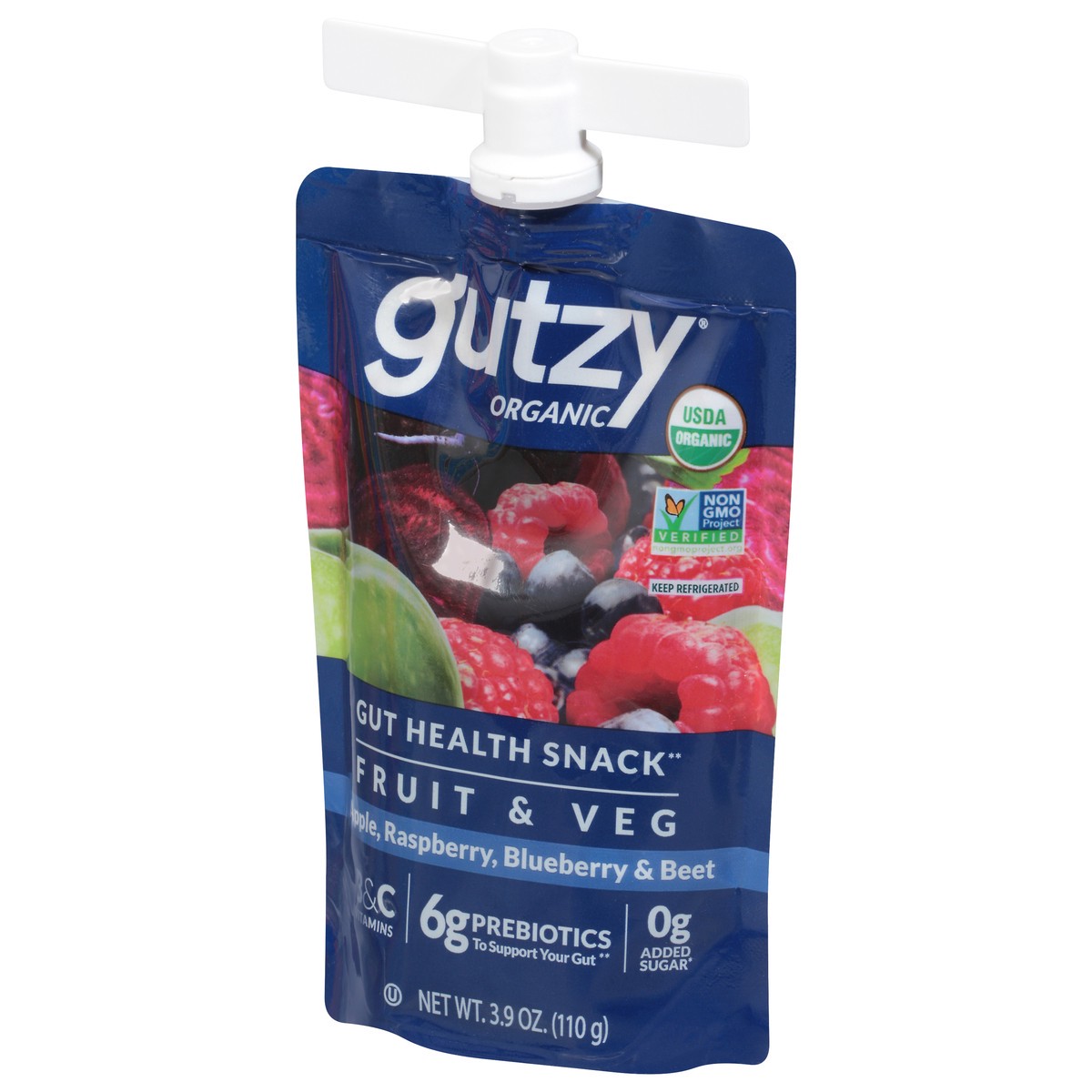 slide 3 of 9, Gutzy Organic Apple Raspberry Blueberry Beet Prebiotic Gut Health Snack 3.9 oz, 3.9 oz