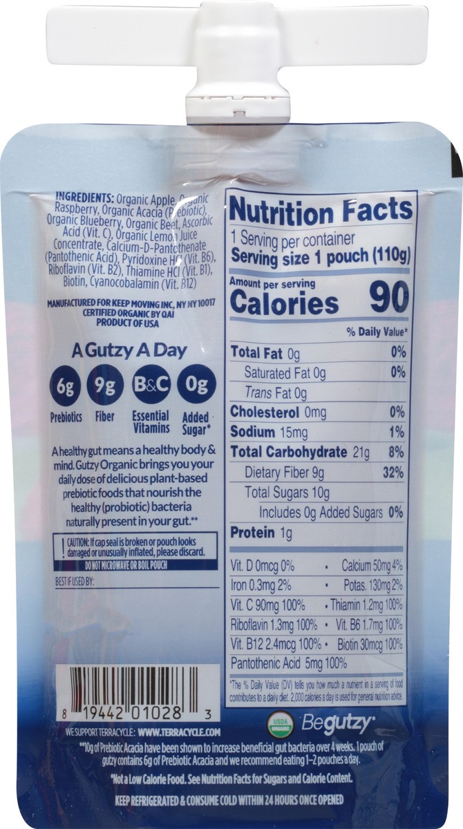 slide 7 of 9, Gutzy Organic Apple Raspberry Blueberry Beet Prebiotic Gut Health Snack 3.9 oz, 3.9 oz