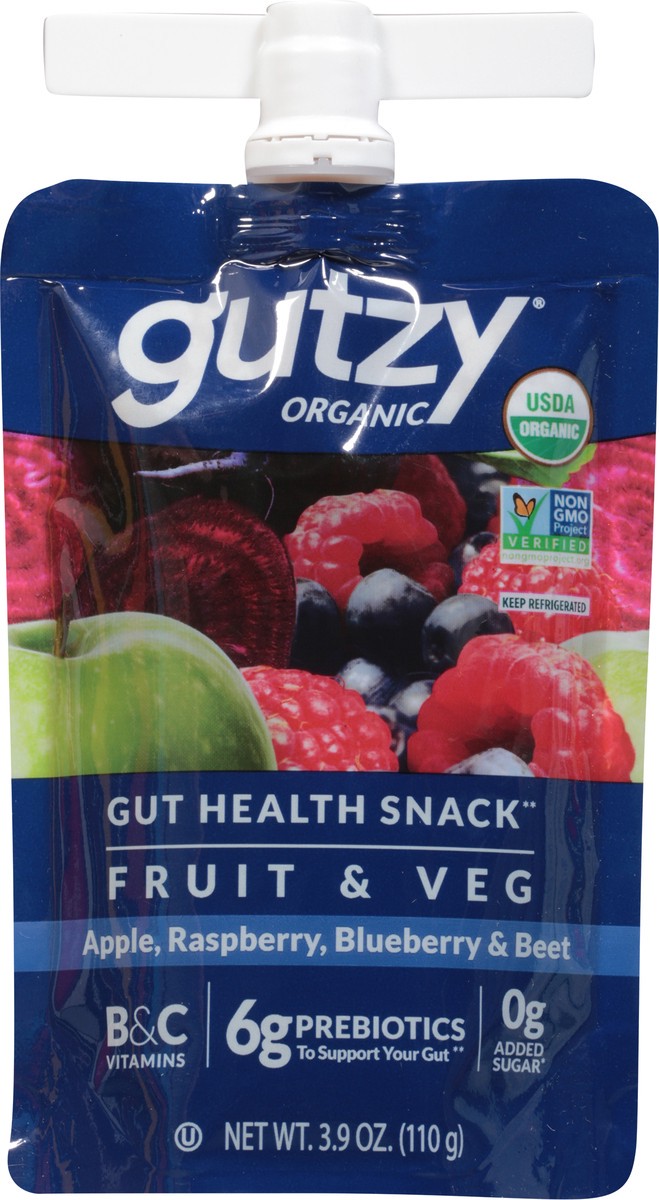 slide 5 of 9, Gutzy Organic Apple Raspberry Blueberry Beet Prebiotic Gut Health Snack 3.9 oz, 3.9 oz