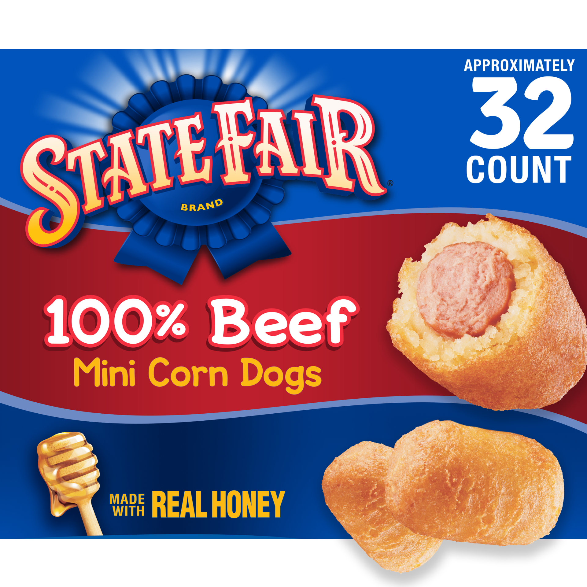 slide 1 of 8, State Fair Beef Mini Corn Dogs, Frozen, 32 Count, 598.17 g