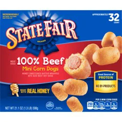 State Fair Beef Mini Corn Dogs with Honey Sweetened Batter, Frozen, 32 Count