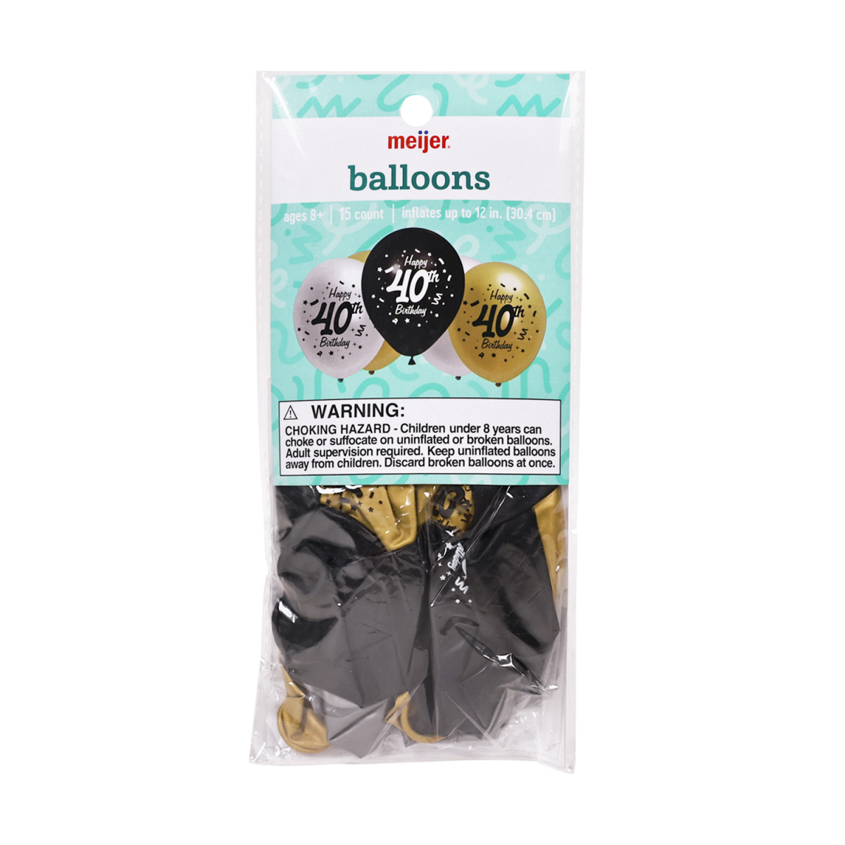 slide 1 of 1, Meijer Balloon No. 40, Black, Gold, Silver, 12 In, 15 Ct., 15 ct