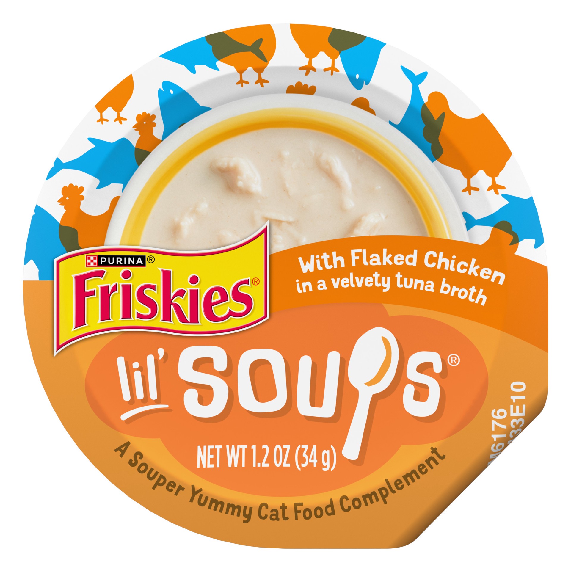 slide 1 of 9, Friskies Purina Friskies Natural, Grain Free Wet Cat Food Lickable Cat Treats, Lil' Soups Flaked Chicken, 1.2 oz