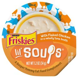 Friskies Purina Friskies Natural, Grain Free Wet Cat Food Lickable Cat Treats, Lil' Soups Flaked Chicken - 1.2 oz. Tub