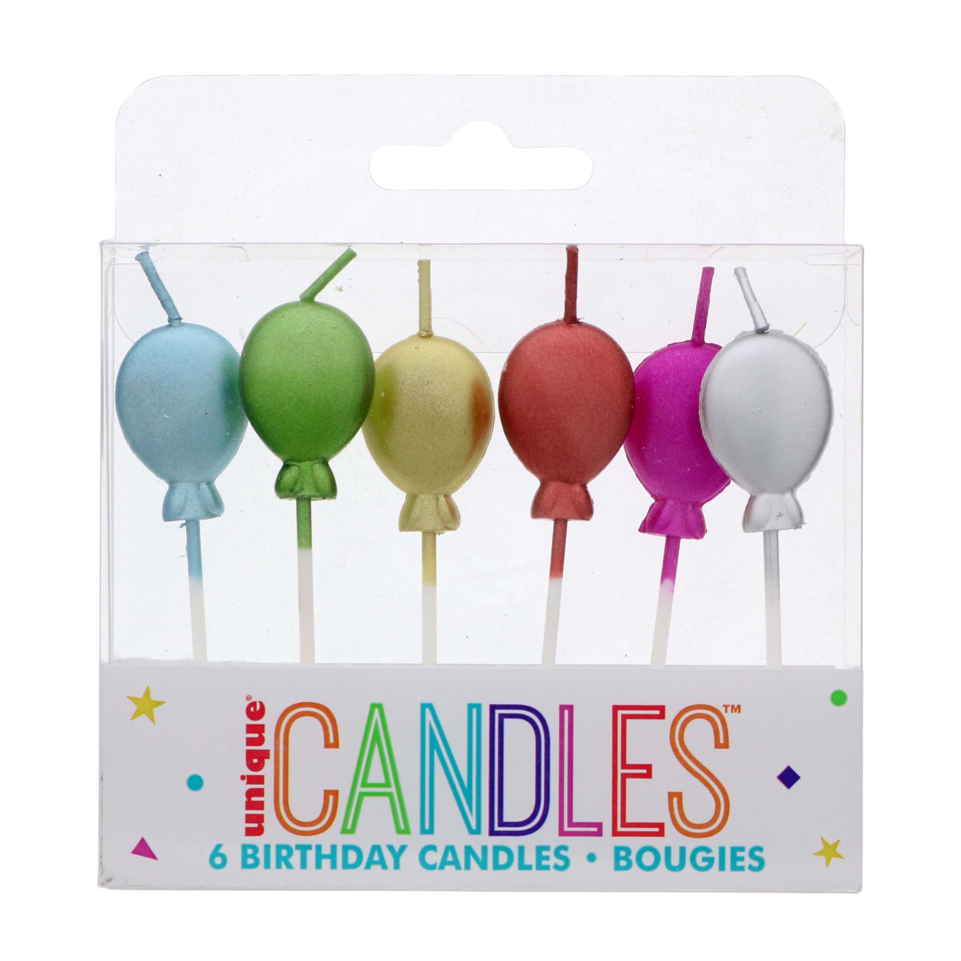 slide 1 of 1, unique Metallic Balloon Birthday Candles, 6 ct