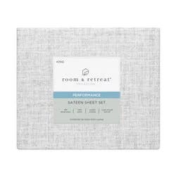ROOM & RETREAT RR 400 Thread Counts Sheet Set, King, 4 pc set, Linen Print, Quiet Gray