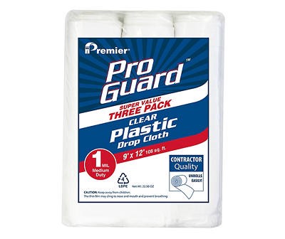 slide 1 of 1, Premier Z-Pro Global Guard Rolled Plastic Drop Cloth - 3 Pack, 3 ct; 9 ft x 12 ft
