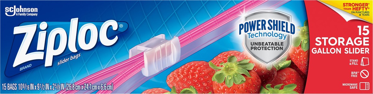 slide 3 of 6, Ziploc Slider Storage Gallon Bags with Power Shield Technology, 15 Count, 15 ct
