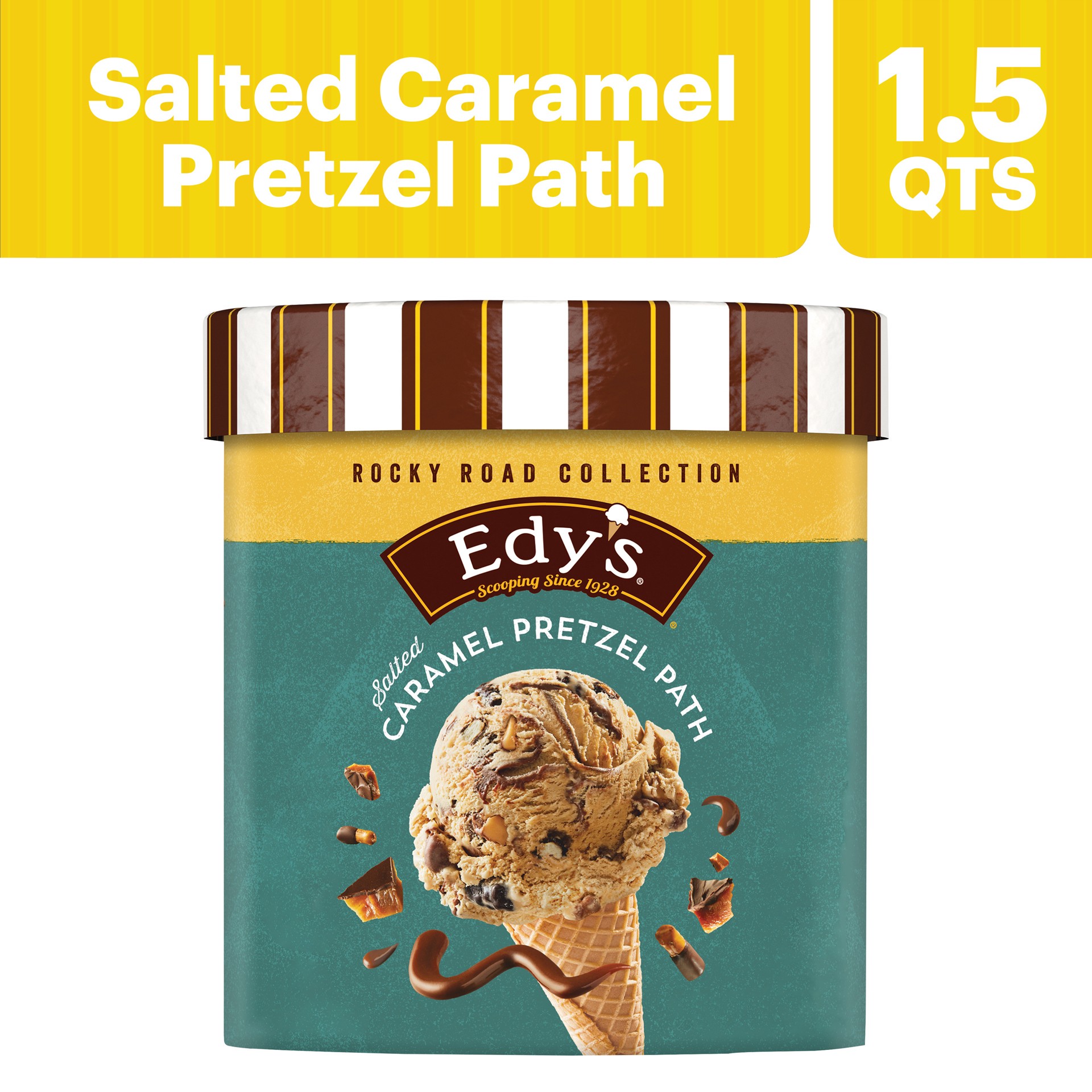 slide 3 of 5, Edy's Edy''s/Dreyer''s Rocky Road Collection Salted Caramel Pretzel Path Ice Cream, 1.5 Qt, 1.5 qt