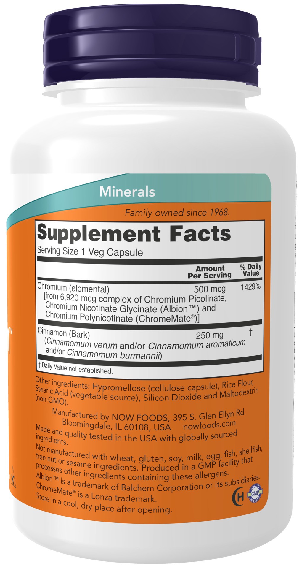 slide 3 of 4, NOW Tri-Chromium™ 500 mcg with Cinnamon - 180 Veg Capsules, 180 ct