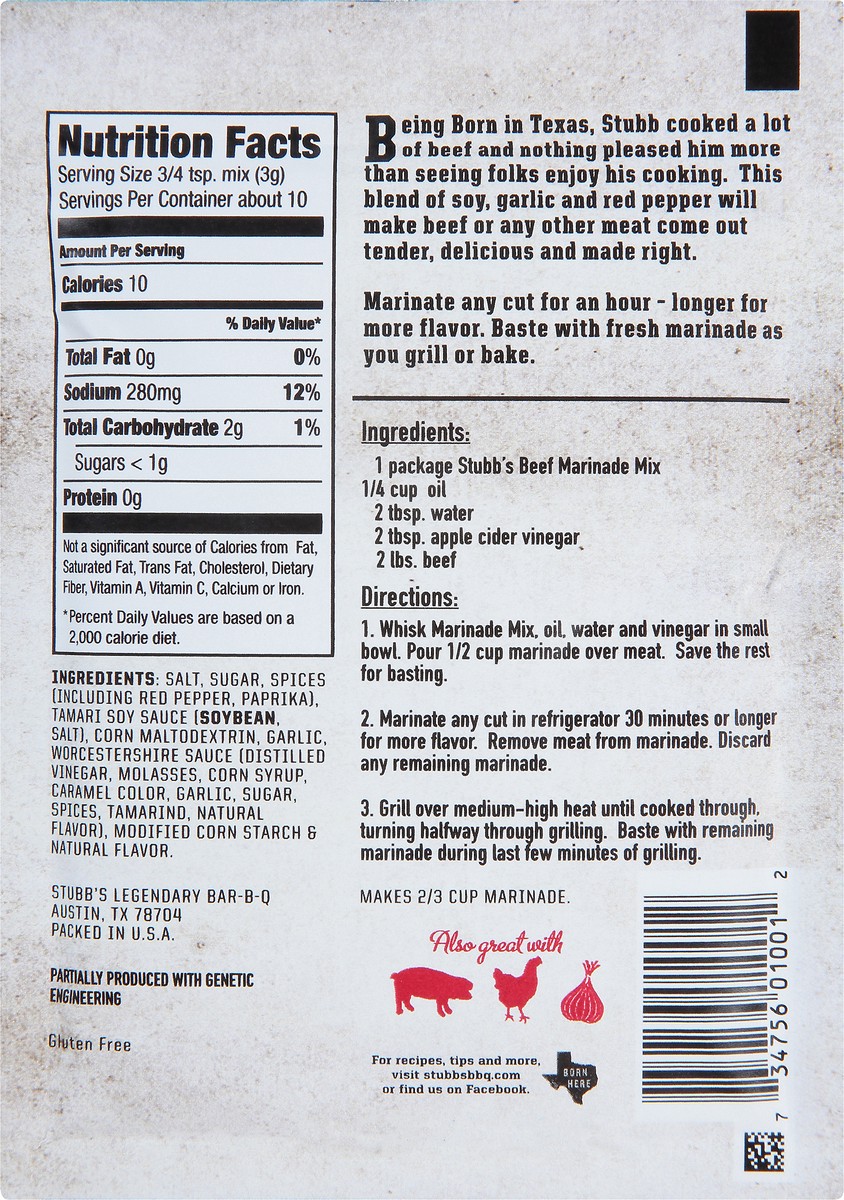 slide 8 of 8, Stubb's Soy, Garlic & Red Pepper Beef Marinade Mix, 1 oz, 1 oz