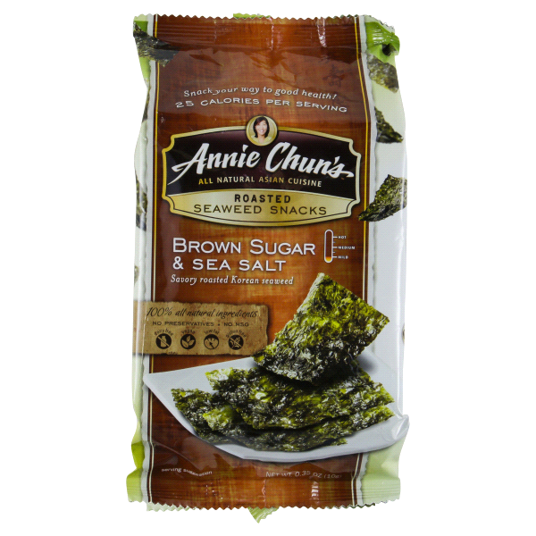 slide 1 of 1, Annie Chun's Seaweed Snacks, Roasted, Brown Sugar & Sea Salt, 0.35 oz