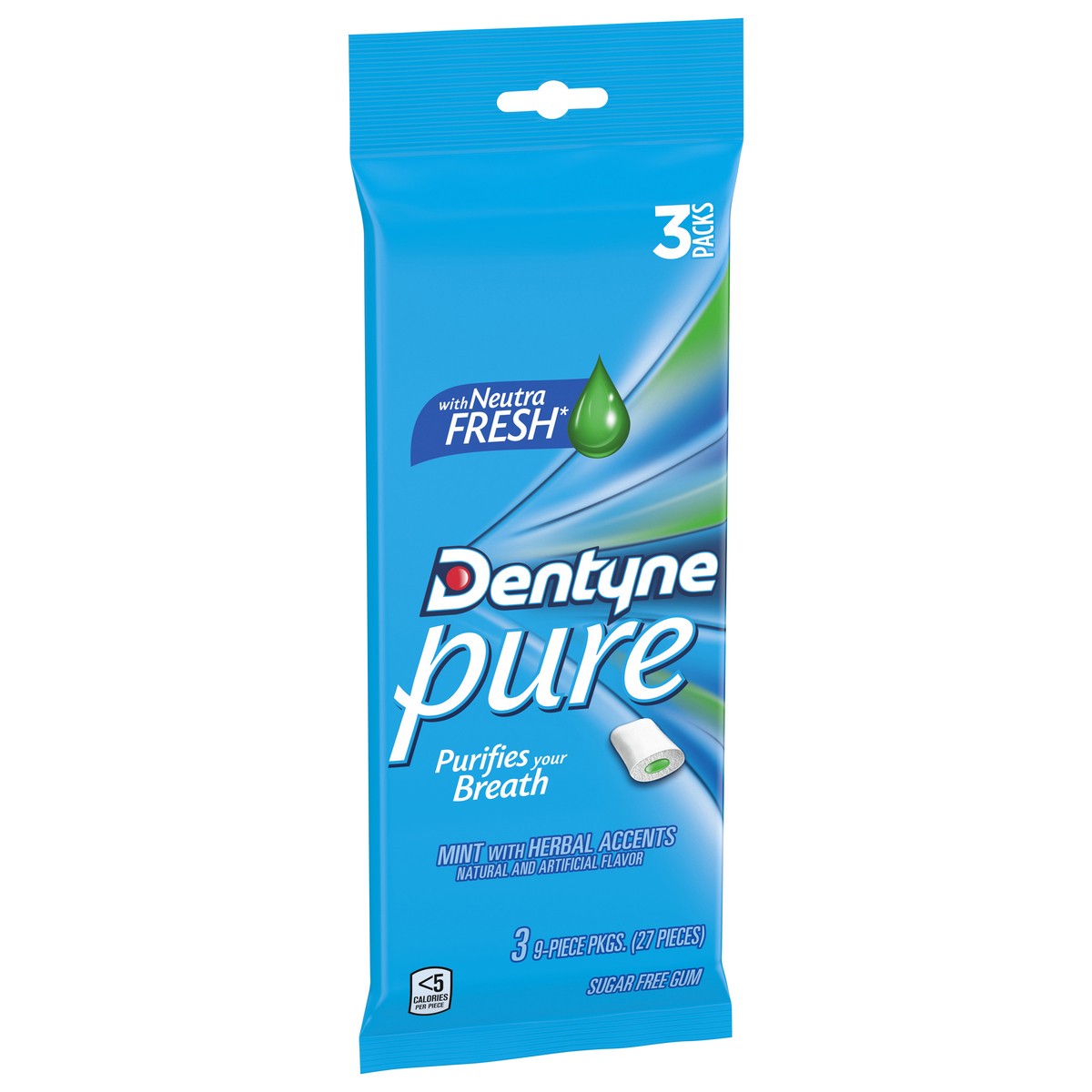 slide 6 of 9, Dentyne Pure Mint with Herbal Accents Sugar Free Gum, 3 Packs of 9 Pieces (27 Total Pieces), 0.12 lb